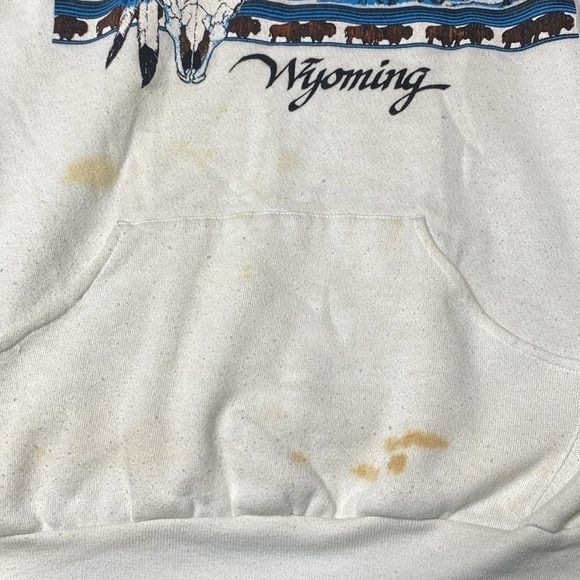 Vintage Wyoming White Hooded Sweatshirt Grunge Bison XL - Picture 6 of 8